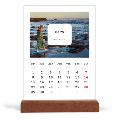 Calendrier de bureau support bois - portrait  — Toute l'histoire [Mars]