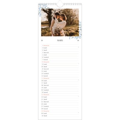 Calendrier mural long  — Romance en bleu et blanc [Mars]