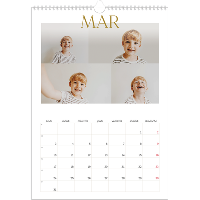 A3 Calendrier annuel — Large texte Doré [Mars]