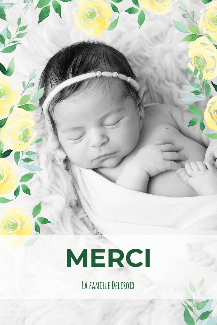 Carte de remerciement — Fleurs jaunes aquarellées