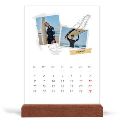 Calendrier de bureau support bois - portrait  — Esprit scrapbook [Février]