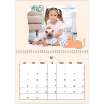 Calendrier photo A4 double (30 x 40 cm) — Pattes de chat et gribouillis [Mars]