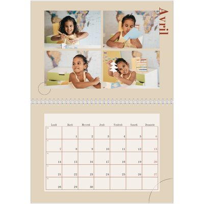 Calendrier photo A4 double (30 x 40 cm) — Texte asymétrique [Avril]