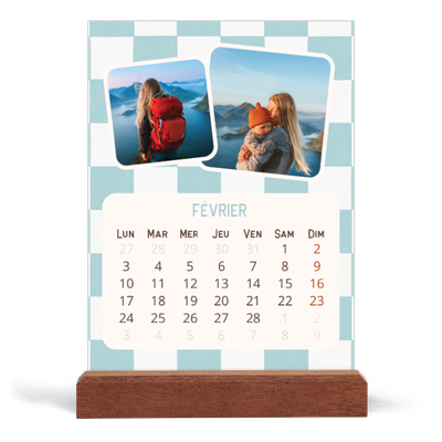 Calendrier de bureau support bois - portrait  — Motifs rétros [Février]
