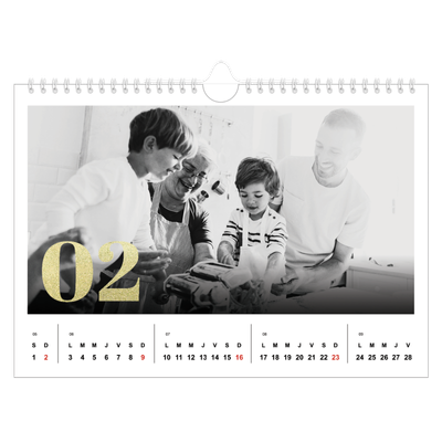 Calendrier photo A4 — Larges numéros brillants [Février]