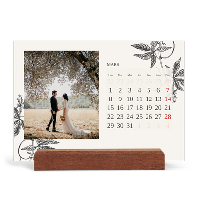 Calendrier de bureau support bois - paysage   — Encre & lierre [Mars]