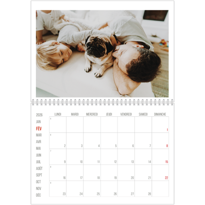 Calendrier photo A4 double (30 x 40 cm) — Accent rouge [Février]