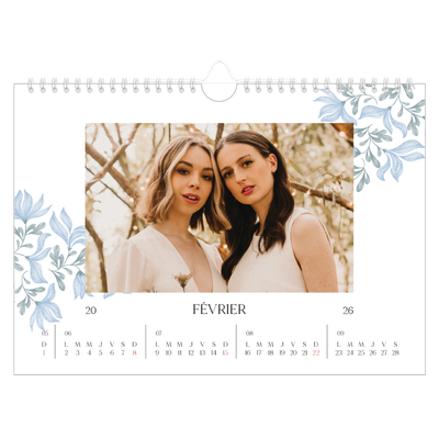 Calendrier photo A4 — Romance en bleu et blanc [Février]