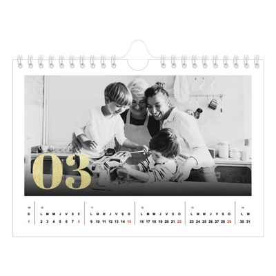 Calendrier photo A5 — Larges numéros brillants [Mars]