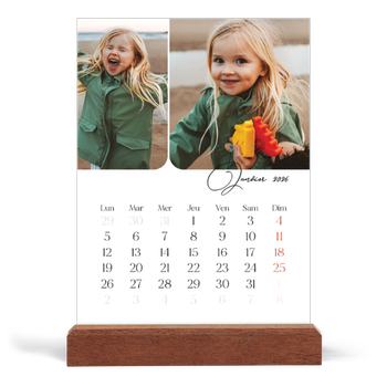 Calendrier de bureau support bois - portrait — Instantanés et calligraphie