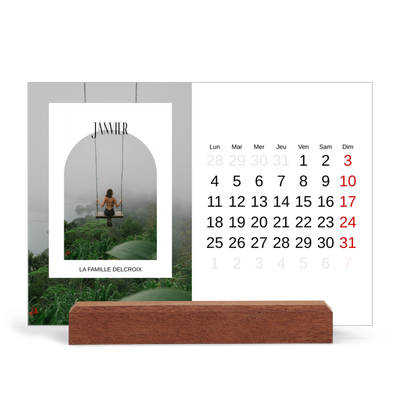 Calendrier de bureau support bois - paysage   — L'arche ouverte [Janvier]