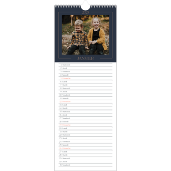 Calendrier mural long (15 x 40 cm) — Bleu de Prusse