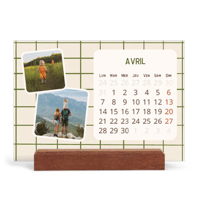 Calendrier de bureau support bois - paysage   — Motifs rétros [Avril]