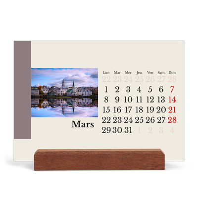 Calendrier de bureau support bois - paysage   — Vues du monde [Mars]