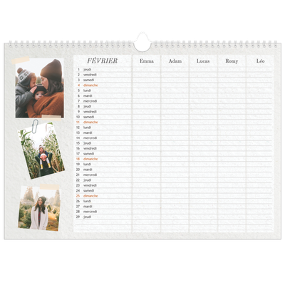 Calendrier photo A3 — Agenda kraft - Famille de 5 [Février]