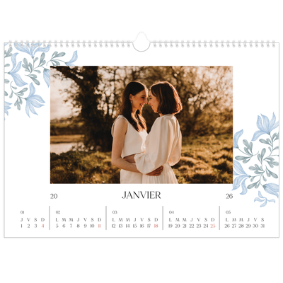 Calendrier photo A3 — Romance en bleu et blanc [Janvier]