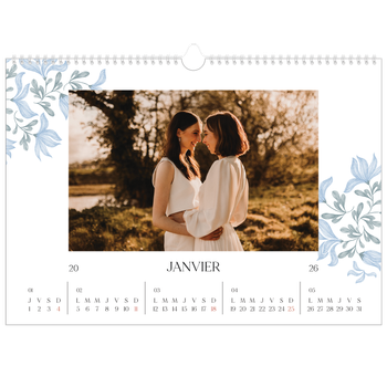 Calendrier photo A3 — Romance en bleu et blanc