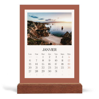 Calendrier de bureau support bois - portrait  — Couleurs classiques [Janvier]