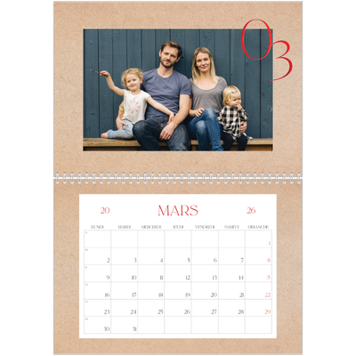 Calendrier photo A4 double (30 x 40 cm) — Touches de rouge [Mars]