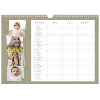 Calendrier photo A3 — Agenda terre à terre - Famille de 3