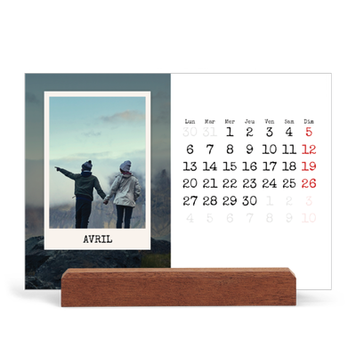 Calendrier de bureau support bois - paysage   — L'édition portrait [Avril]
