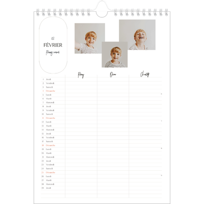 Calendrier familial A4 — Agenda une ébauche - Famille de 3 [Février]