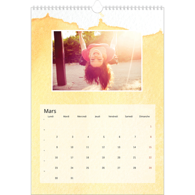 A3 Calendrier annuel — Effet aquarelle [Mars]