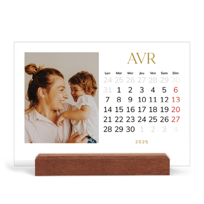 Calendrier de bureau support bois - paysage   — Large texte Doré [Avril]