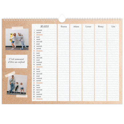 Calendrier photo A3 — Agenda kraft - Famille de 5 [Mars]