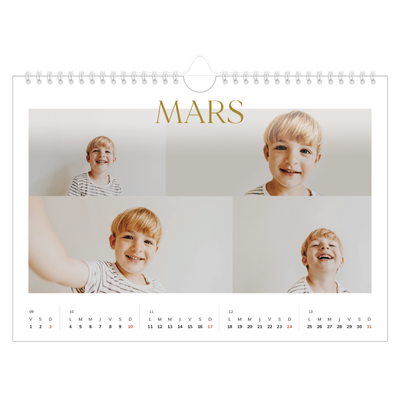Calendrier photo A4 — Large texte Doré [Mars]