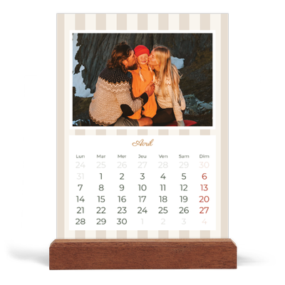 Calendrier de bureau support bois - portrait  — Lettrages et rayures [Avril]