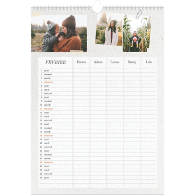 Calendrier familial A3 — Agenda kraft - Famille de 5 [Février]