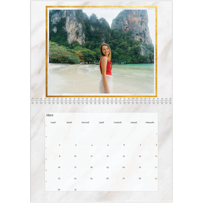 Calendrier photo A4 double (30 x 40 cm) — Dorure sur marbre [Mars]
