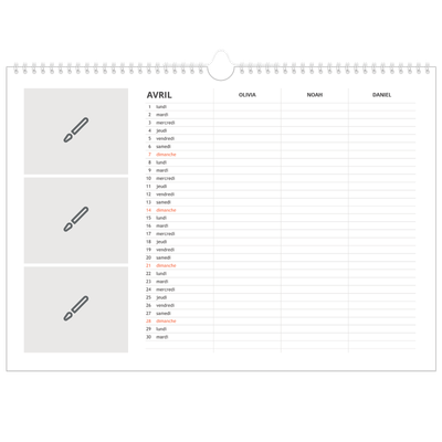 Calendrier photo A3 — Créez votre produit - Famille de 3 [Avril]