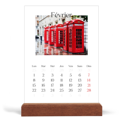Calendrier de bureau support bois - portrait  — Mon carnet de voyage [Février]