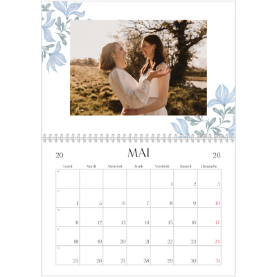Calendrier photo A4 double (30 x 40 cm) — Romance en bleu et blanc [couverture]