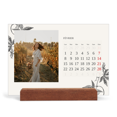 Calendrier de bureau support bois - paysage   — Encre & lierre [Février]
