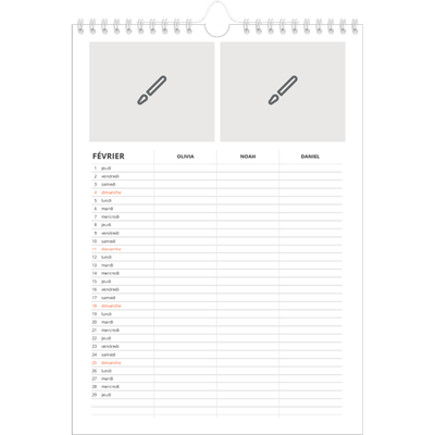 Calendrier familial A4 — Créez votre produit - Famille de 3 [Février]