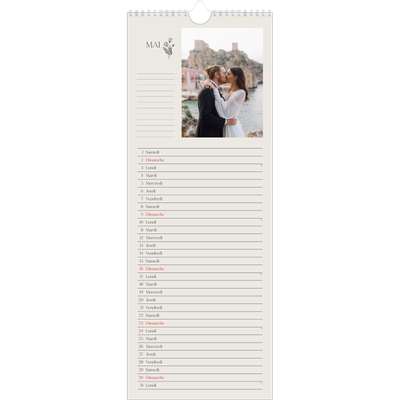 Calendrier mural long  — Initiales fleuries [Mai]