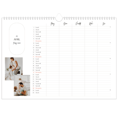 Calendrier photo A3 — Agenda une ébauche - Famille de 5 [Avril]