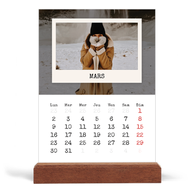Calendrier de bureau support bois - portrait  — L'édition portrait [Mars]