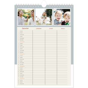 Calendrier photo A4 — Agenda palette naturelle - Famille de 3