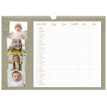 Calendrier photo A3 — Agenda terre à terre - Famille de 5