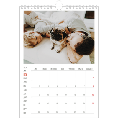 Calendrier photo A4 (20 x 30 cm) — Accent rouge [Février]