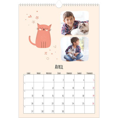 A3 Calendrier annuel — Pattes de chat et gribouillis [Avril]