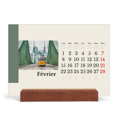 Calendrier de bureau support bois - paysage   — Vues du monde [Février]