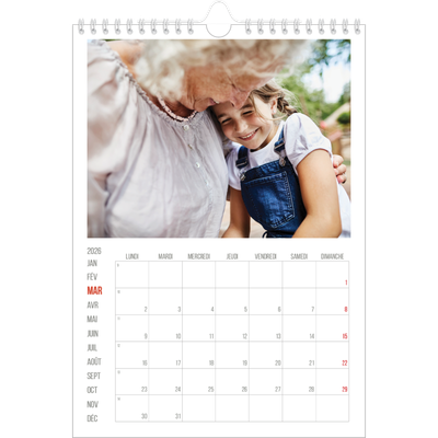 Calendrier photo A4 (20 x 30 cm) — Accent rouge [Mars]
