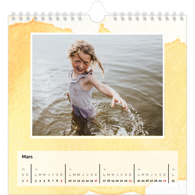 Calendriers annuels carré — Effet aquarelle [Mars]