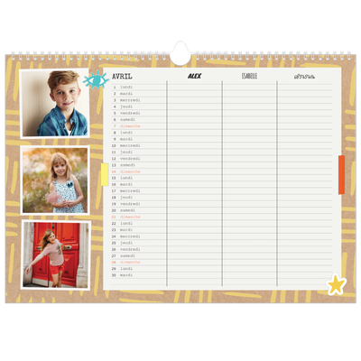 Calendrier photo A3 — Agenda rustique - Famille de 3 [Avril]