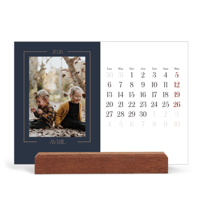 Calendrier de bureau support bois - paysage   — Bleu de Prusse [Avril]